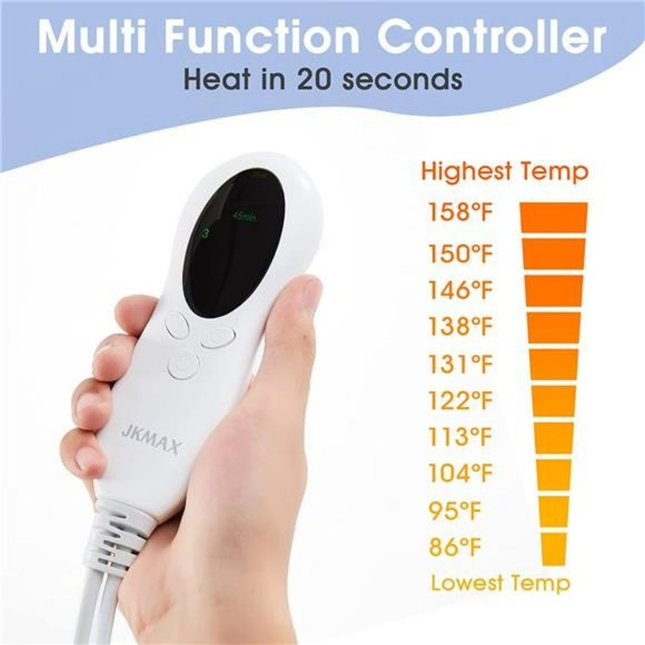 Heating Pad  Auto Shut-Off,10 Heat Settings, Grey with LED Controller,12" x 24" - Picture 4 of 6